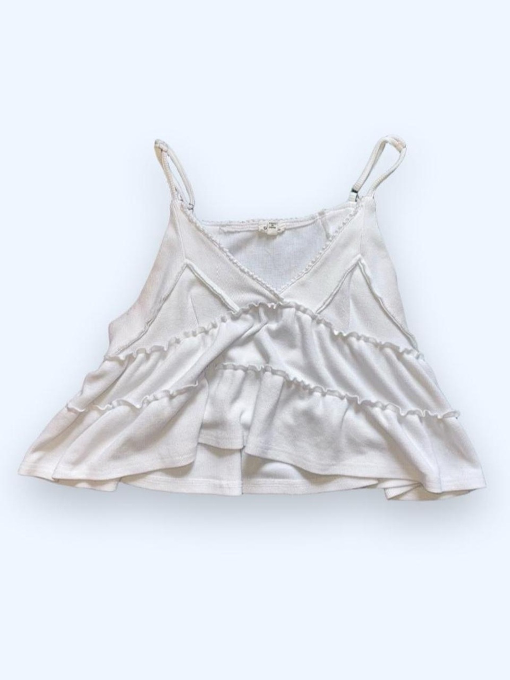 POL White Ruffle BabydollCrop Top with Adjustable Straps Size S